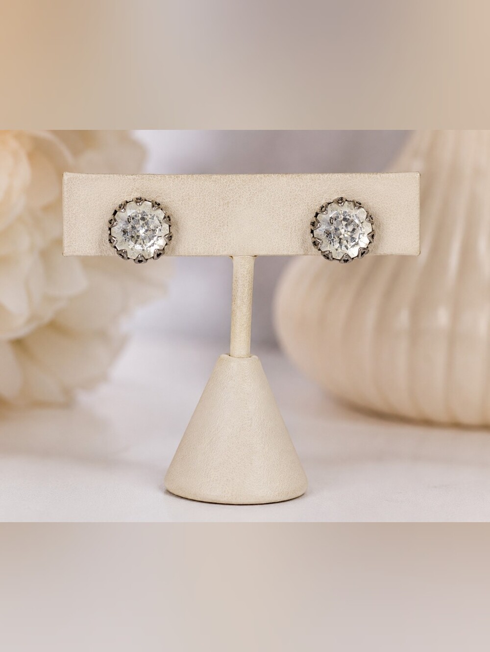 Stella & Dot .5" Clear Glass Rhinestone Solitaire Stud Earrings Silver Tone